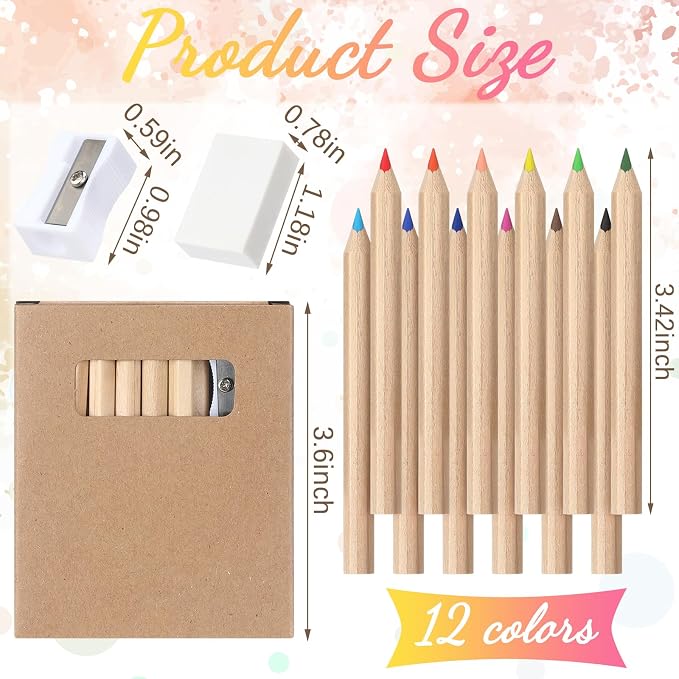Sinload 150 Set Mini Colored Pencil Bulk for Kid 3.5 Inch Colored Pencils | 12 Color with Sharpener Eraser, Short Coloring Drawing Pen Bulk, Student Teacher Back to School Classroom Party Favors Gifts