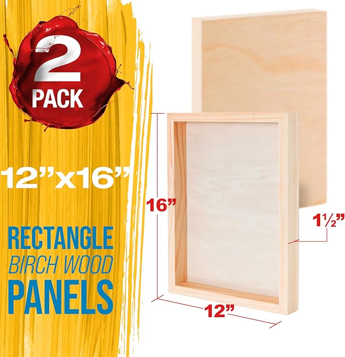 U.S. Art Supply 12" x 16" Unfinished Cradled Wood Panels for Painting