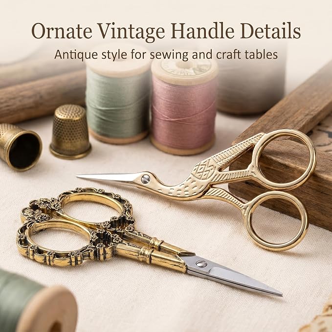 BIHRTC Gold Vintage Plum Blossom Scissors and Classic Crane Design Sewing