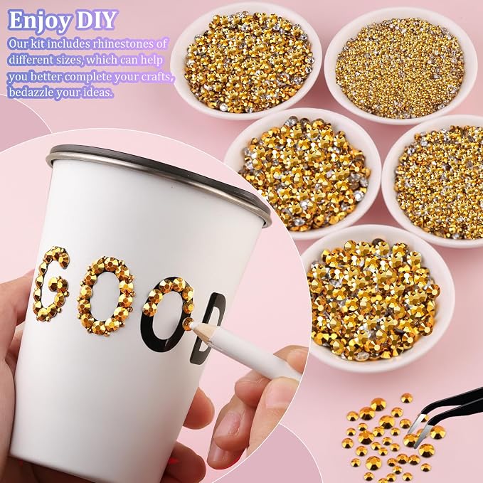 30000Pcs Resin Rhinestones for Bedazzling with Tweezers, Mine Gold Rhinestones for Crafting with 3Pcs 10ml B7000 Jewelry Glue for DIY Crafts Clothing Tumblers Shoes Fabric Nail Art
