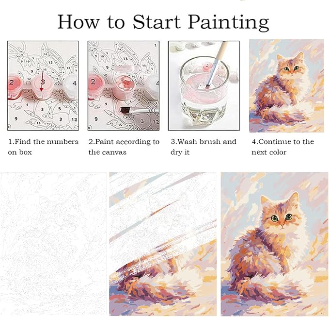 ZRIZQ Paint by Numbers Kit for Adults Beginner Animal,Cat,16x20 | Full set with wooden brushes,rolled canvas,rich paints.Calming activity.Beginner friendly.Just open and paint.