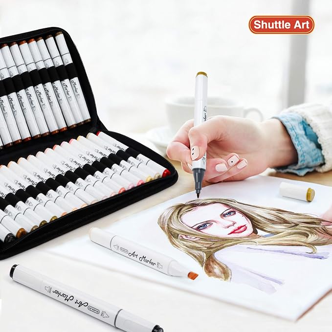 Shuttle Art Alcohol Markers, Skin Hair Tone, 36 Colors for Manga Portrait