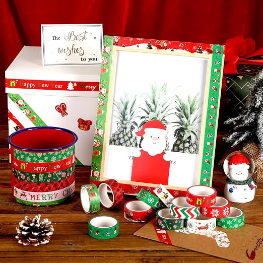 SANNIX 12 Rolls Christmas Washi Tapes 15mm Wide Christmas Tree Snowflakes