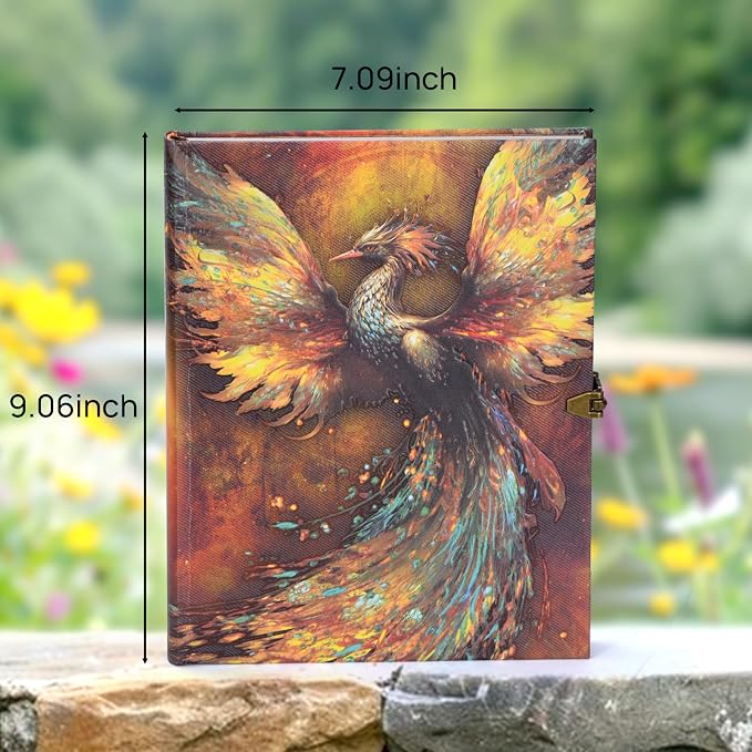 Phoenix Myth Embossed Scrapbook – 124-Page Retro-Style DIY Memory Photo Album, Good Luck Adventure Book for Couples, Anniversaries, Weddings, and Valentine's Day Gifts (Phoenix Luck Style)