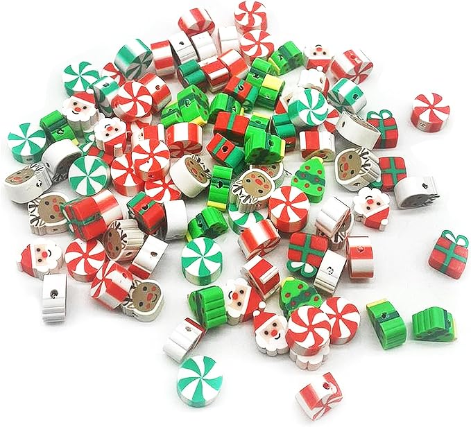 100 Pcs Christams Polymer Clay Beads Mixed Heishi Spacer Beads Supplies for DIY Bracelet Earring Necklace Jewelry Making