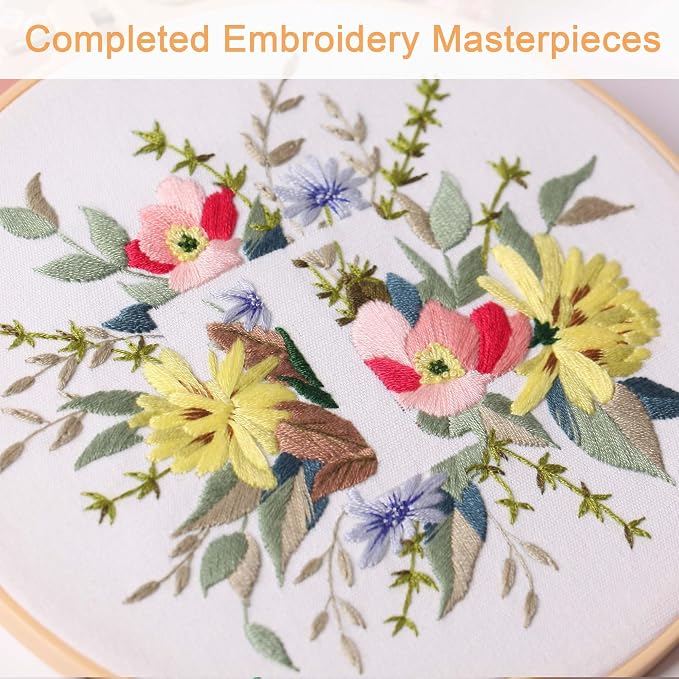 Harimau Letter Pattern T Embroidery Kit for Adult Beginners, Complete Starter Pack with 1 Hoop, Needles, Instruction Guide & Embroidery Stitch Video Tutorials