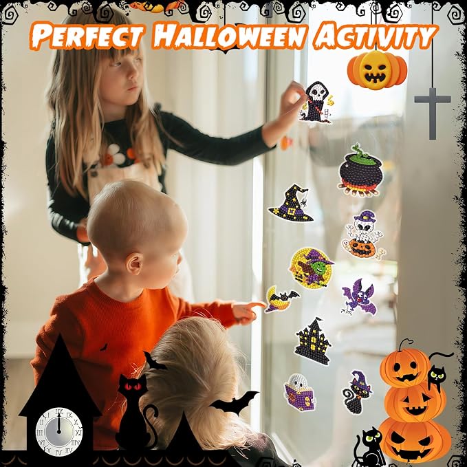 Labeol Diamond Art Kits for Kids Boys and Girls Ages 6-8-10-12 Easy to DIY Creative Diamond Art Sticker Craft by Numbers Kits for Kids and Adult Beginners (Halloween)