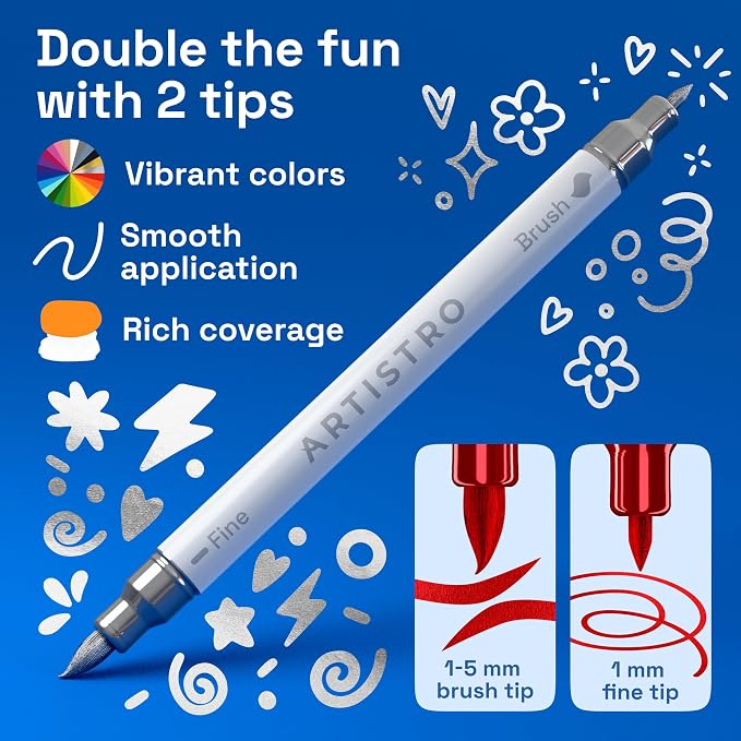 ARTISTRO 36 Metallic Dual-Tip Acrylic Paint Marker Pens for Drawing | For Fabric, Rock, Glass, Wood, & Molds, Arts & Crafts Gift for Adults, Teens, & Kids, Classroom Must Haves & School Supplies