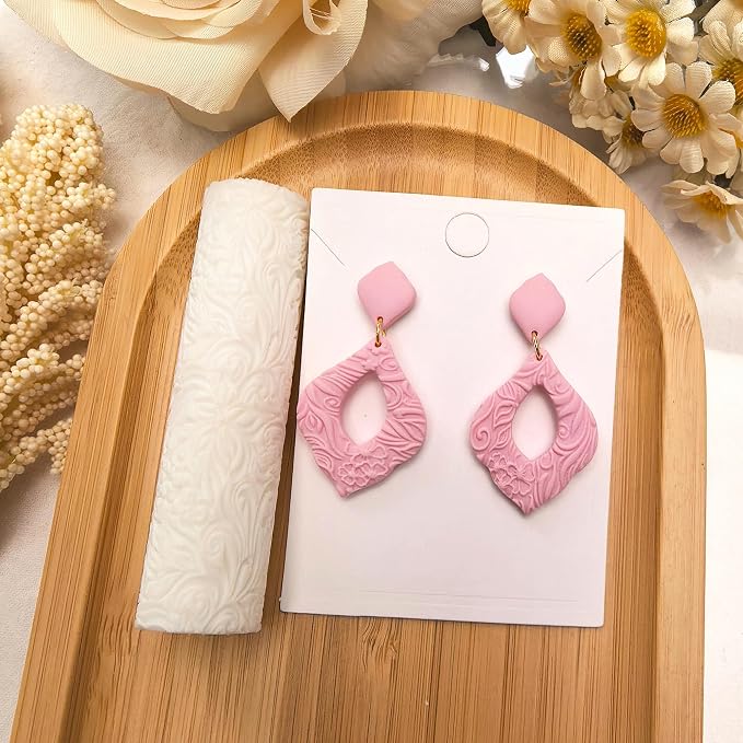 Polymer Clay Texture Roller Work with Polymer Clay Cutters for DIY Earrings Jewelry Making Craft Supplies (French Flower Pattern)