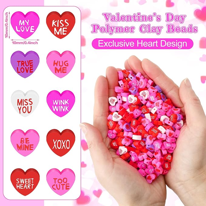 Augshy 300Pcs Conversation Heart Beads,Valentine's Day Polymer Clay Beads