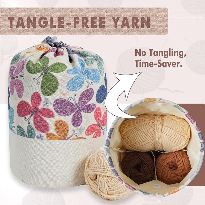 TOGETRUE Yarn Bag, Small Knitting Crochet Bag, Portable Yarn Storage Bags Organizer for Crocheting Project, Store Skein Ball, Short Knitting Needle (Butterfly)