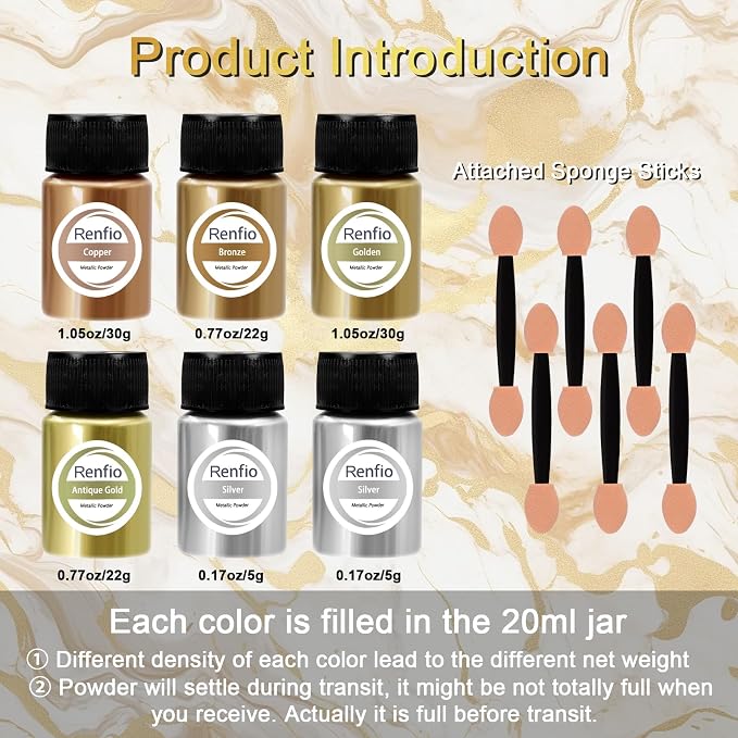 Renfio Metallic Pigment Powder, 5 Colors Gold Mica Powder for Resin