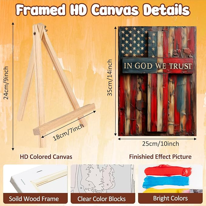 MAXBYE American Flag Framed Paint by Numbers Kits for Adults with Wooden Easel, Easy Adult Paint by Number Kits on Canvas, DIY Oil Paintings for Beginners Gift Home Wall Decor 10×14 Inch