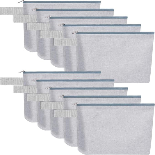 10 Pieces Cotton Canvas Makeup Bag with Bottom and Strap, Multi-Purpose Cosmetic Bag with Zipper Travel Toiletry Pouch, Blank DIY Craft Bag (Grey, M)