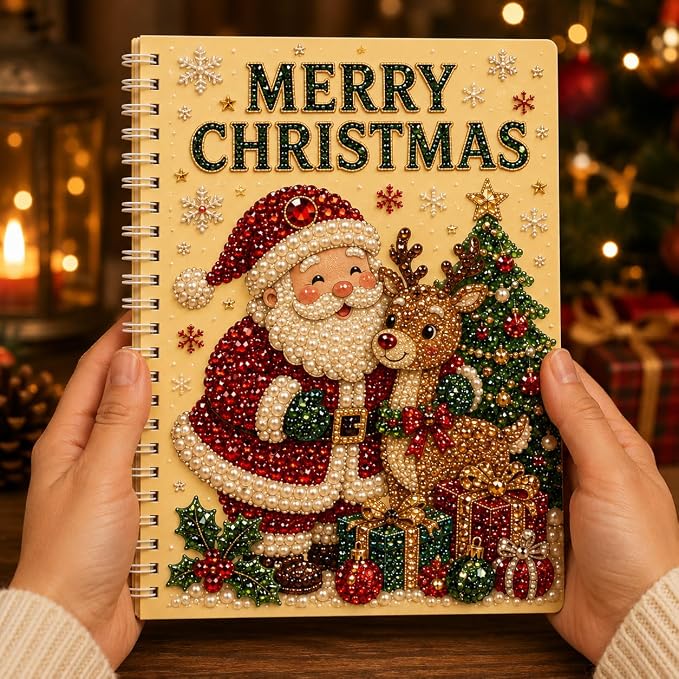100 Pages DIY Christmas Pearl Diamond Art Painting Notebook，Style B