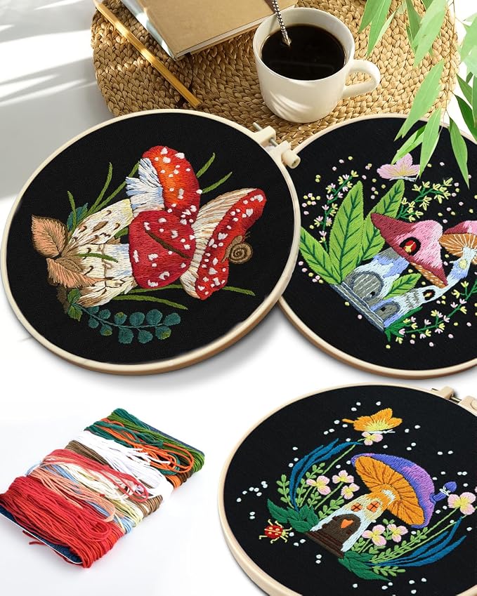 TINDTOP Embroidery Kit for Adult, Mushroom Embroidery Stitch Practice kit