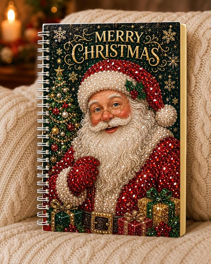 100 Pages DIY Christmas Pearl Diamond Art Painting Notebook，Style A