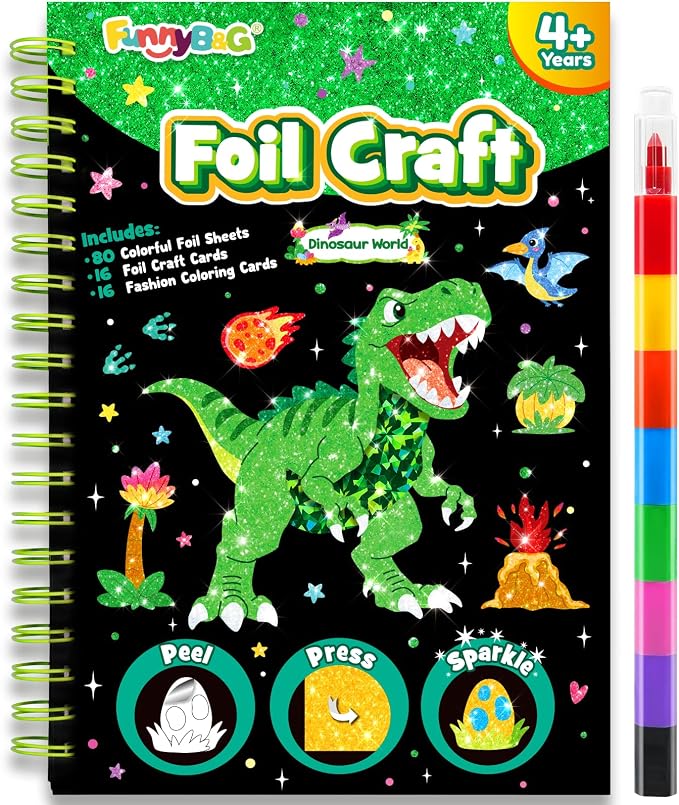 FUNNYB&G Foil Art Craft Kit for Kids, Sparkly Birthday Gift Toy for Kids | No Mess, Kids Ages 4-10 Create Sparkling Artwork, A Creative Gift for Birthdays, Holidays, Travel Activities,Screen-Free Fun