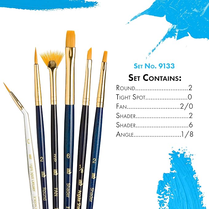 Princeton RealValue Brush Set, Gold Taklon, Dark Blue Handle, 6 Piece, 1 Count