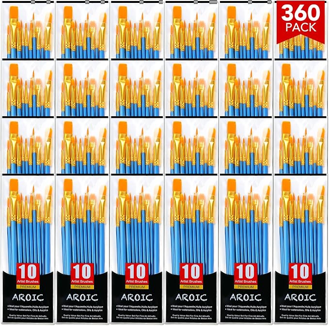 AROIC Acrylic Paint Brush Set, 36pack/360pcs Nylon Hair Paint Brushes | Oil Painting Rock Body Painting, Artist Amateur Craft Paint Brushes Supplies, Children Adult Painting Small Paint Brush Set
