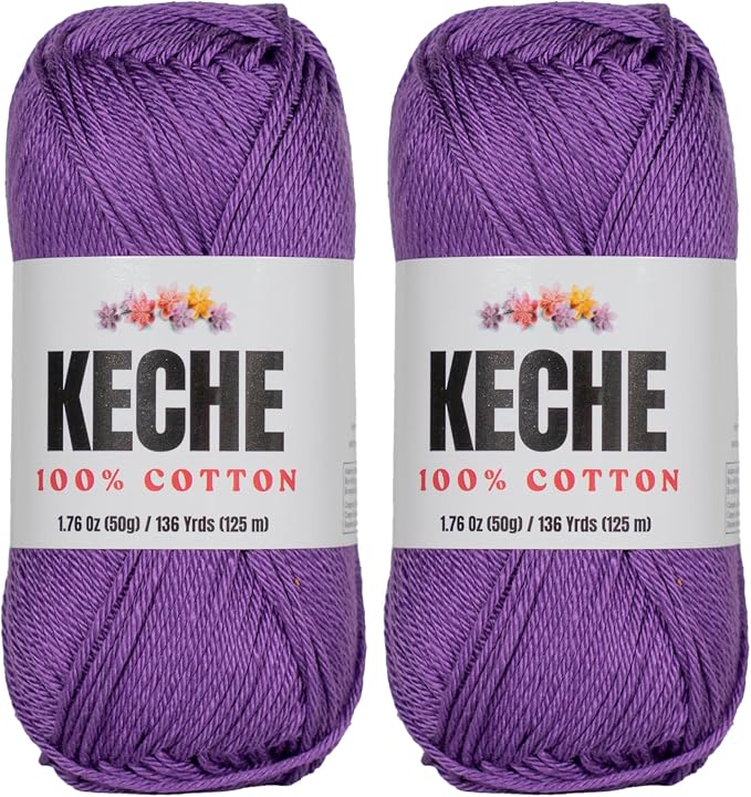 Cotton Yarn - 100% Cotton Yarn for Crocheting and Knitting, Mercerized Cotton Amigurumi Yarn Fine-Sport 2 1.76 oz (50g) / 136 Yrds (125 m) 2 Skeins - Purple