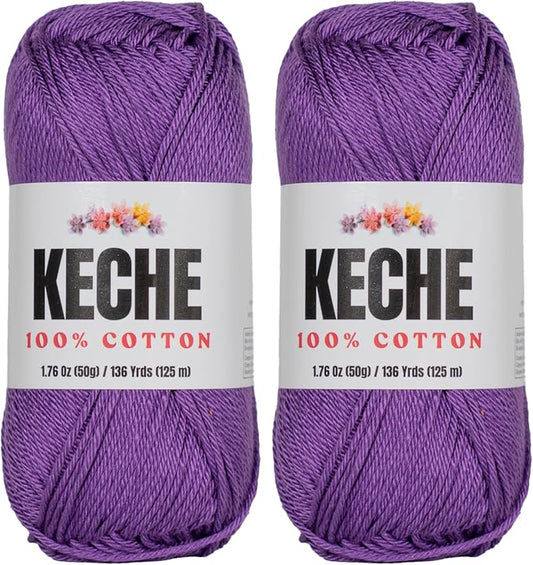 Cotton Yarn - 100% Cotton Yarn for Crocheting and Knitting, Mercerized Cotton Amigurumi Yarn Fine-Sport 2 1.76 oz (50g) / 136 Yrds (125 m) 2 Skeins - Purple
