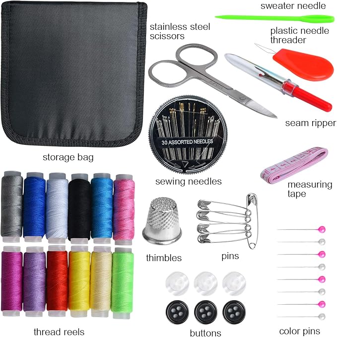 Sewing Kit,Zipper Portable Mini Sewing Kits for Adults,Traveler, Beginner, Emergency,Family Repair,Sewing Supplies with 12 Color Thread,Scissors,Needles,Tape Measure and Other Accessories