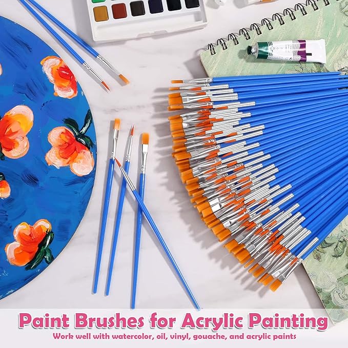 126 Pcs Small Paint Brushes Bulk, Flat and Round Pointed Paint Brushes Set for Kids Craft Brushes for Classroom Acrylic Oil Watercolor Canvas Face Painting | Tiny Paint Brushes Set for Crafts, Art Classroom, Acrylic, Oil, Watercolor, Canvas, Touch Up, ...