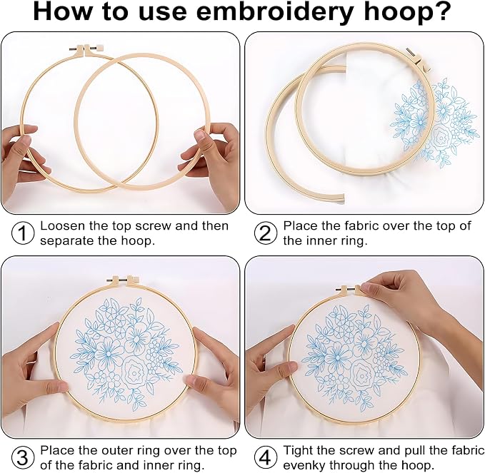 Sivilife Embroidery Kit for Beginners, 3 Sets Stamped Cross Stitch Kits for Beginner, Floral Pattern Embroidery Starter Kits for Adults with Embroidery Hoop Instructions Threads and Needles Scissors