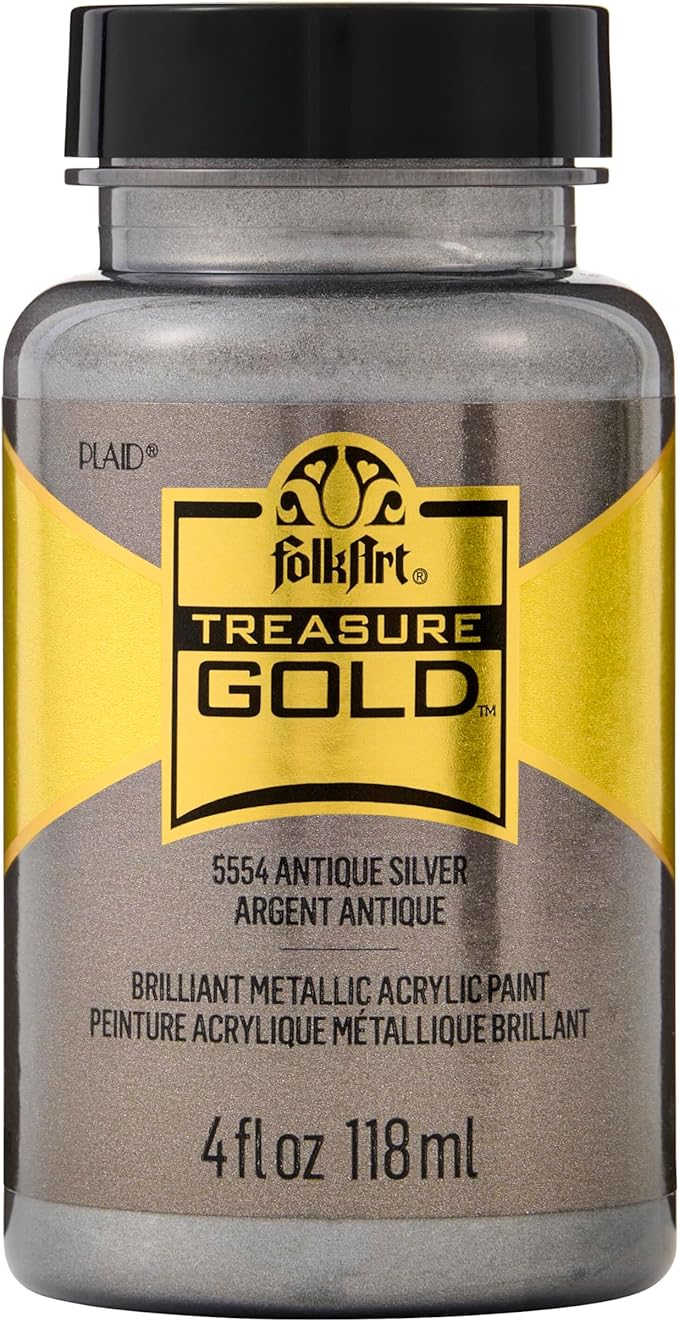 FolkArt Treasure Gold Brilliant Metallic Paint, 4 oz, Antique Silver