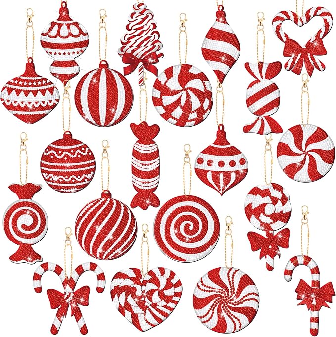 Tondiamo 20 Pcs Christmas Diamond Painting Keychains, Xmas Ornaments