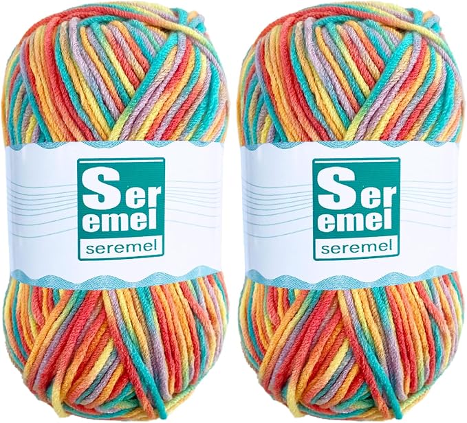 Dazzling Yellow Crochet/Knitting Rainbow Yarn Multicolor Variegated 100% Acrylic, Soft for Blanket & Handicraft, 2 Pcs (2*48g/2*142yards)