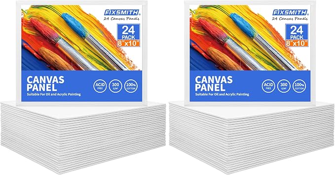 FIXSMITH Canvas Boards for Painting 8x10 Inch, Super Value 48 Pack Paint Canvases, White Blank Canvas Panels, 100% Cotton Primed, Painting Art Supplies