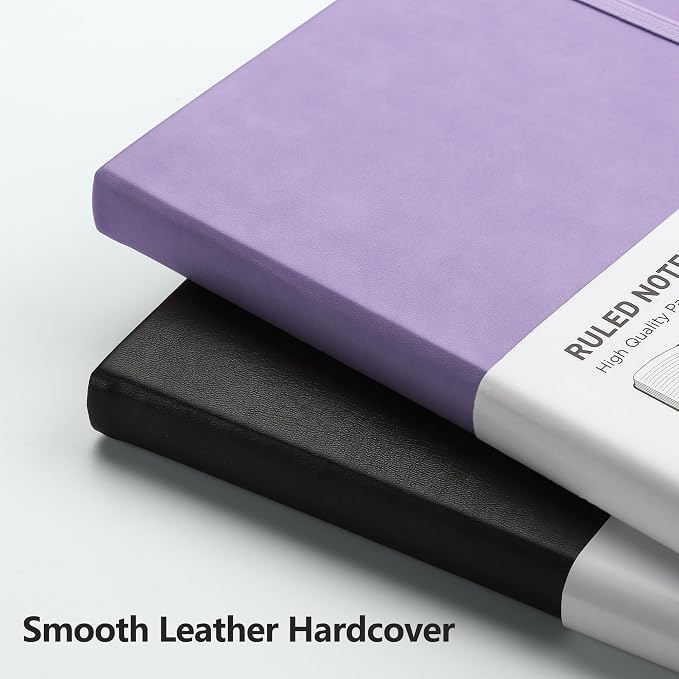 RETTACY Lined Journal Notebook, 192 Numbered Pages, A5 Size (5.7'' x 8.3'') | Leather Hardcover, 100 GSM Thick Paper, for Men & Women, Journaling, Writing, Work & Office (Purple)