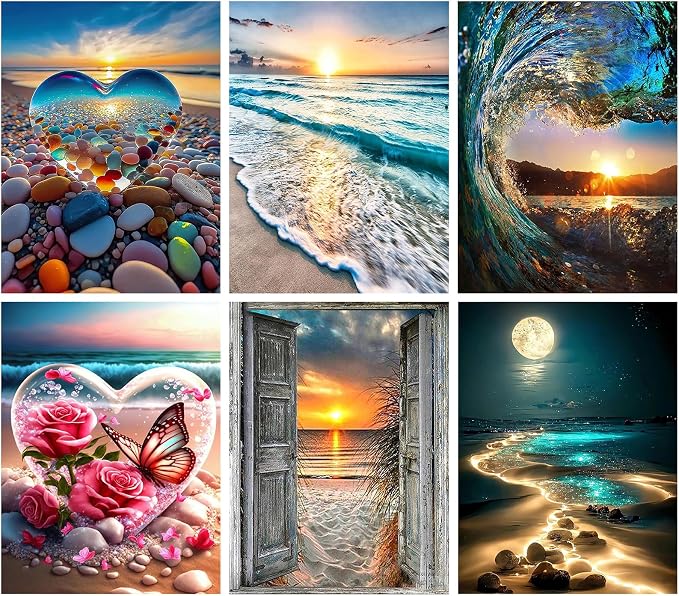 6 Pack Diamond Art Kits for Adults, Beach 5D Diamond Painting for Adults