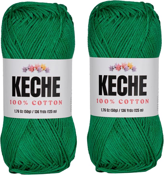 Cotton Yarn - 100% Cotton Yarn for Crocheting and Knitting, Mercerized Cotton Amigurumi Yarn Fine-Sport 2 1.76 oz (50g) / 136 Yrds (125 m) 2 Skeins - Green