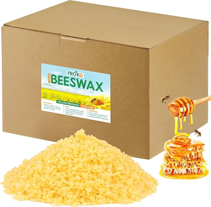 FROKO Yellow Natural Beeswax Pellets 10LB, Organic Beeswax, Beeswax for Candle Making, Body, Skin Care DIY, Lip Balm, Soap and Lotion Making Supplies