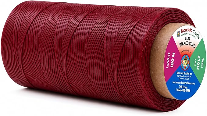 Mandala Crafts 210D 1mm Wine Red Flat Waxed Thread for Leather Sewing