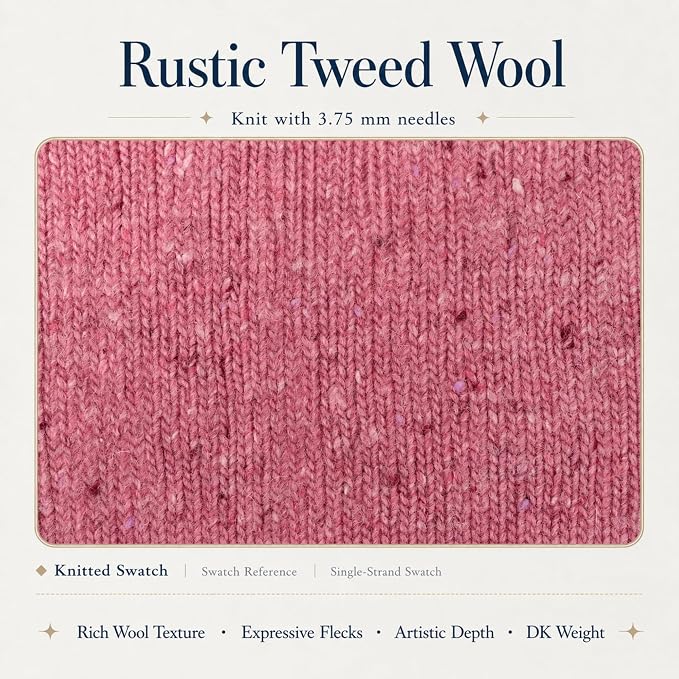 Rustic Tweed Wool Yarn, 1oo% Australian Wool, DK, 4 Skeins 200g/656yds (3113 Vintage Rose Fleck), Natural Wool Feel | Colorful Flecks | Classic Yet Modern Style