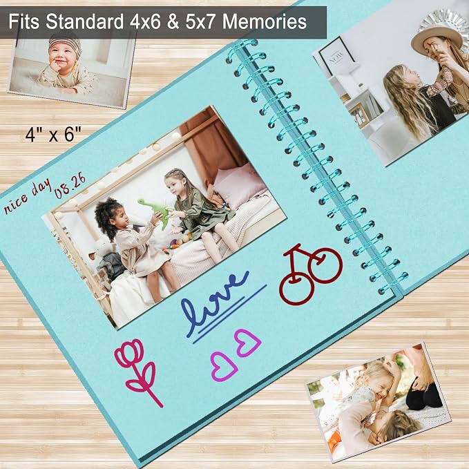 DIY Scrapbook Album 8x8 Inch, Hardcover Kraft Paper Scrap Book Photo Album, Blank Page Memory Scrap Book for DIY Crafts, Traveling, Wedding, Anniversary, Birthday, 40 Pages (20 Sheets), Blue
