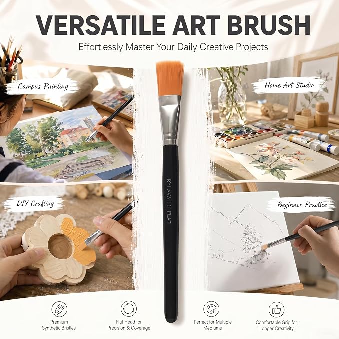 40 PCS Paint Brushes Bulk, 1 Inch Flat Nylon Brushes for Acrylic Painting