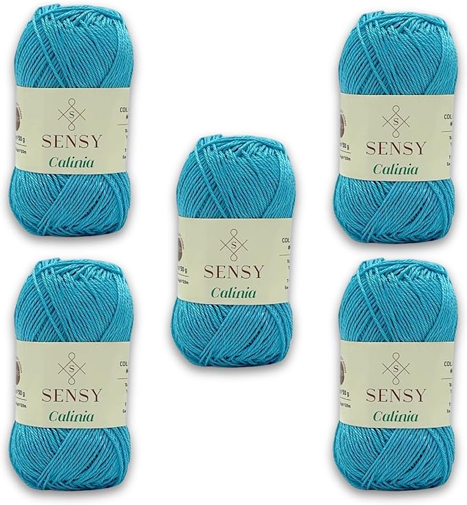S Sensy Calinia - Mercerized Giza Cotton Yarn, 5 Skein Turquoise, 131 Yards