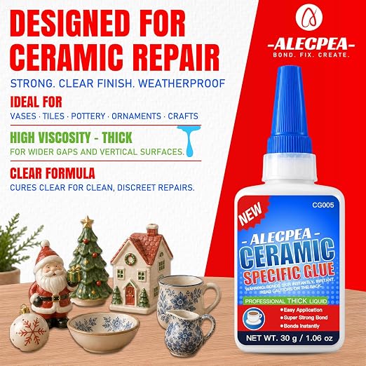 ALECPEA Ceramic Glue Repair, 30g Thick Porcelain Glue with 3 Precision Droppers