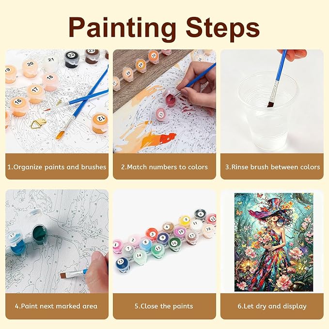 Gemozaic Floral Woman Paint by Numbers Kit for Adults, 16x20 in, Unframed | Elegant Lady Paint by Number on Canvas, Colorful Bouquet Butterfly DIY Acrylic Numbers Painting for Home, Wall Decor, Gift