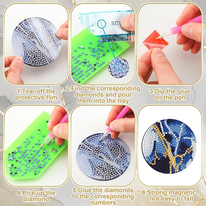 Zonon 12 Pcs 4th of July Patriotic Diamond Art Magnets Kit | DIY Diamond Painting for Adults, Patriotic USA Designs, Magnetic Stickers for Refrigerator Kitchen Home Decor