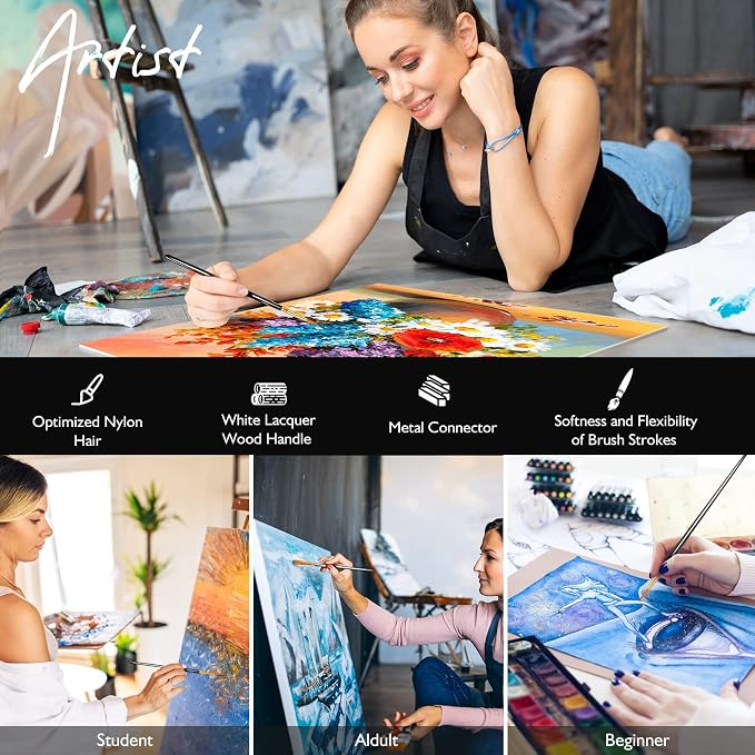 Artstorys Paint Brushes Set, 30 Pcs Acrylic Oil Watercolor Painting Brushes | Artist Paintbrushes (Nylon Hair Wood Handles) for Adult Drawing, Great for Face, Rock & Canvas, Arts Craft Supplies, Black