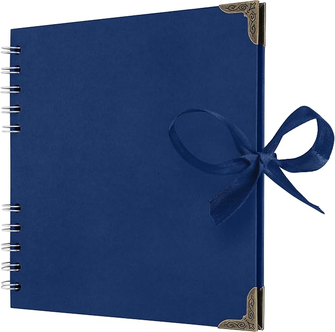 Bstorify Square Scrapbook Photo Albums 7 x 7 Inch Blue Hardcover with Ribbon Closure - Ideal for Scrapbooking, Art & Craft Projects | Hardcover with Thick 200 GSM Kraft Paper, Ideal for Your Scrapbooking Albums, Art & Craft Projects (Blue, 7 x 7 Inch)