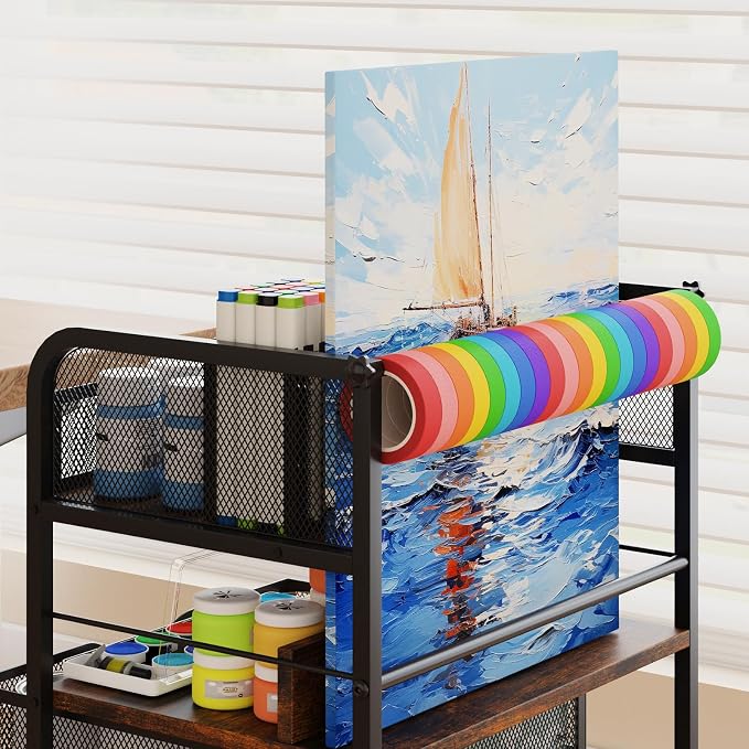 Homsorout Art cart, 5 Tier Rolling Cart - Utility Cart with Storage Drawer and Wheels, Versatile Art & Craft Organizer for Home, Office, or Studio Ideal for Storing Brushes, Paints
