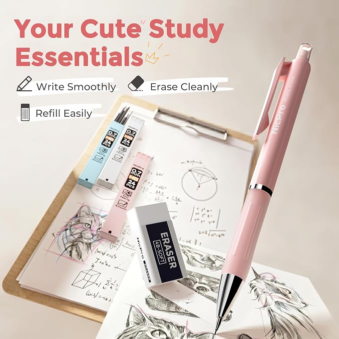Nicpro Cute Mechanical Pencil, 0.7mm Pastel Pencils for School-6 Pack