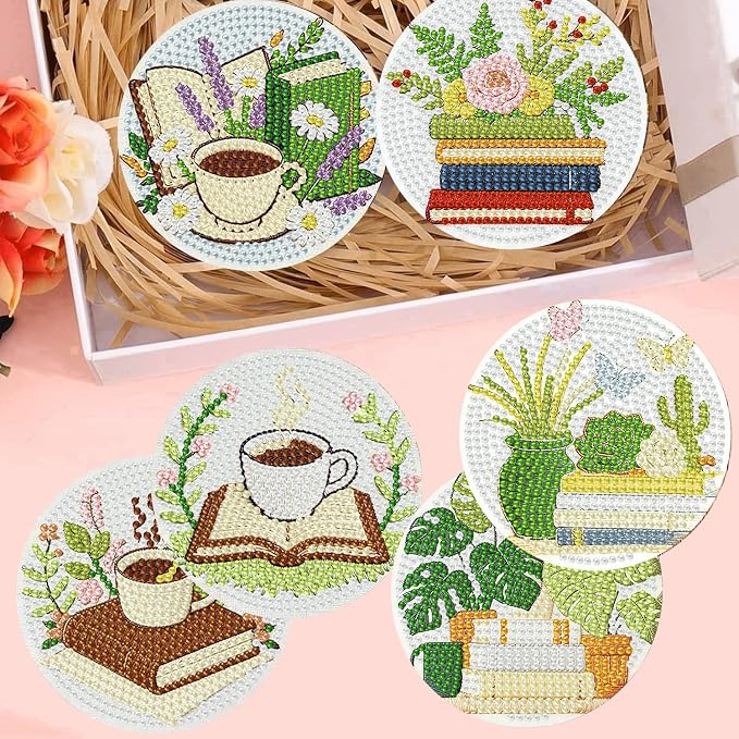 mrpwnle 8 Pcs Diamond Art Coasters Kits DIY Book Diamond Painting Coasters